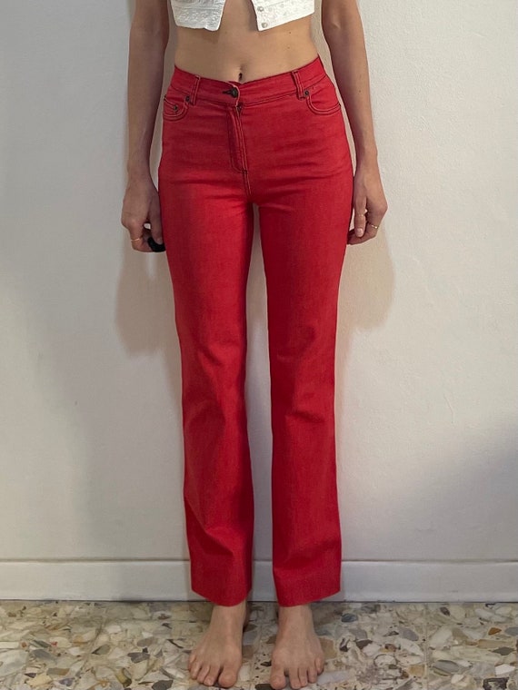 Y2K Plein Sud Red High Waisted Stretch Jeans Stra… - image 5
