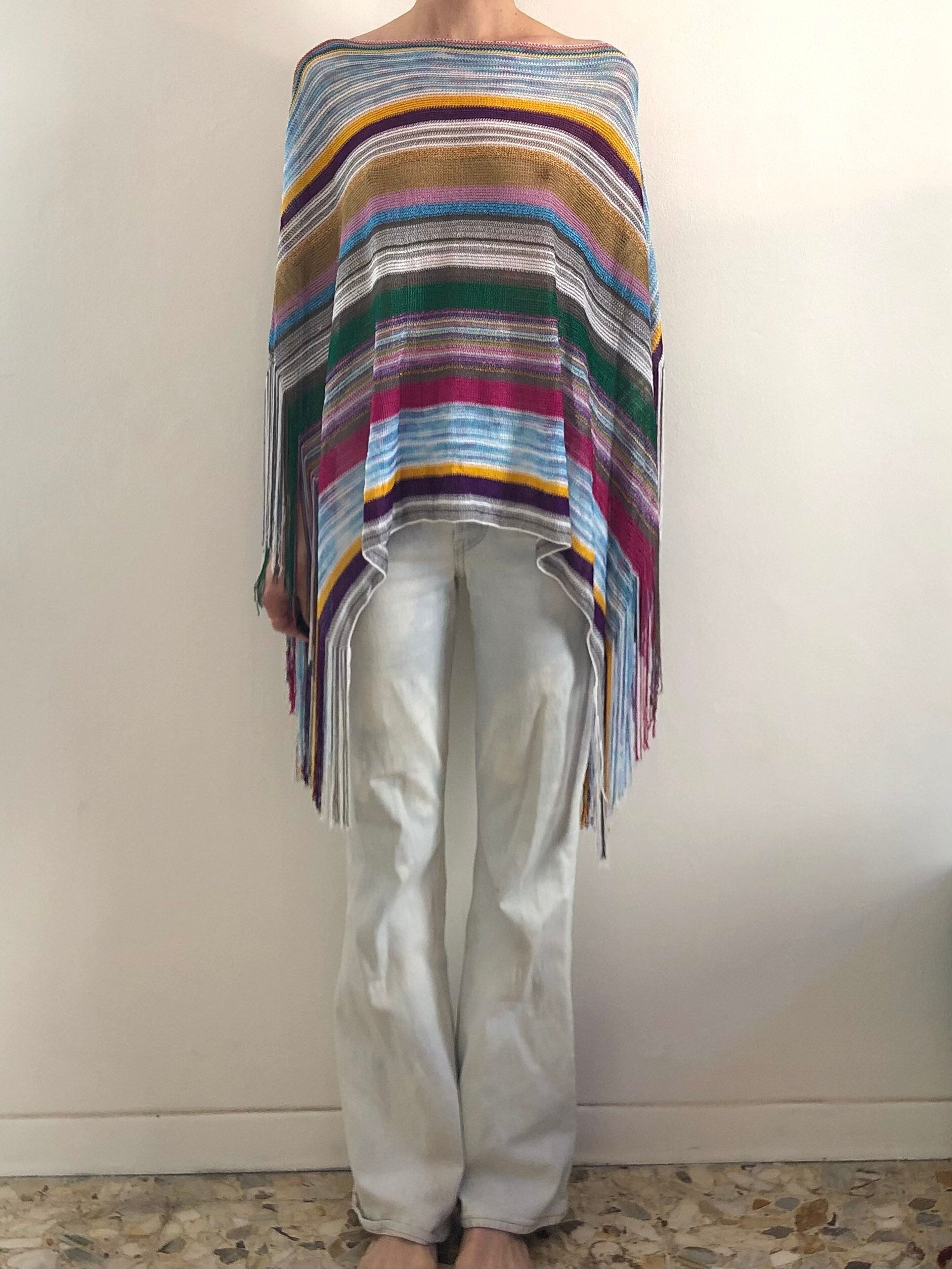 Y2K Missoni Summer Striped Poncho Boho Beach Cover up Top Y2K Missoni Summer Striped Poncho Boho Beach Cover up Top