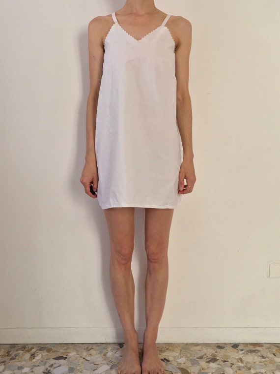 20s White Cotton Slip With Hand Embroidered Bodice