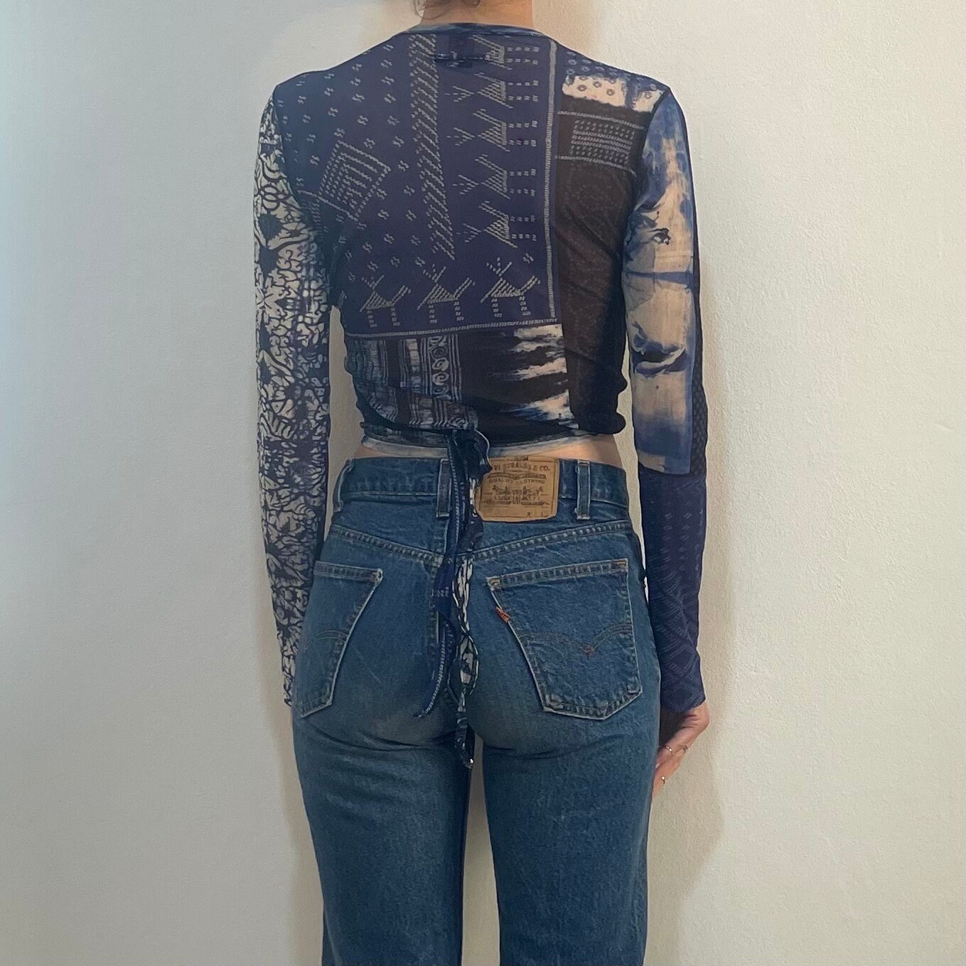 オープニング 大放出セール 90s Crop Wrap Mesh Sheer Work Patch Blue Gaultier Paul Jean メンズウェア