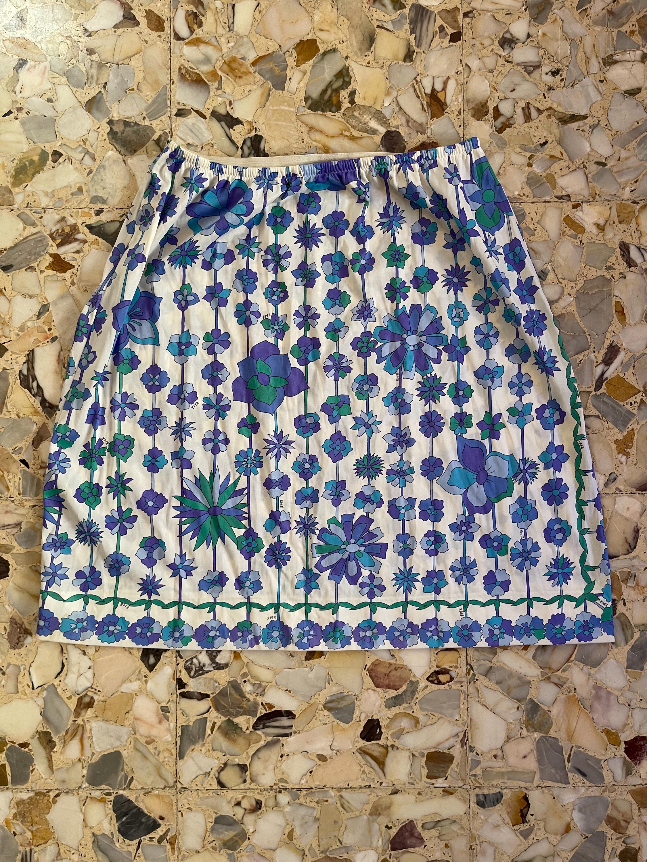 60s Emilio Pucci for Form Fit Rogers Nylon Mini Skirt Blue Floral