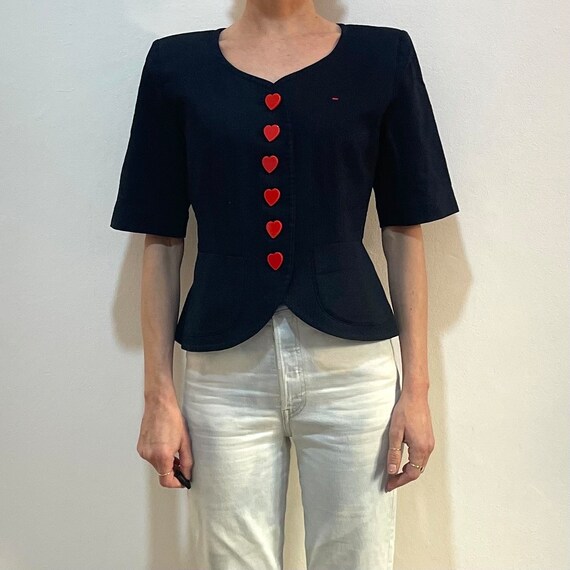 80s Yves Saint Laurent Heart Button Cotton Short Sleeve Jacket 