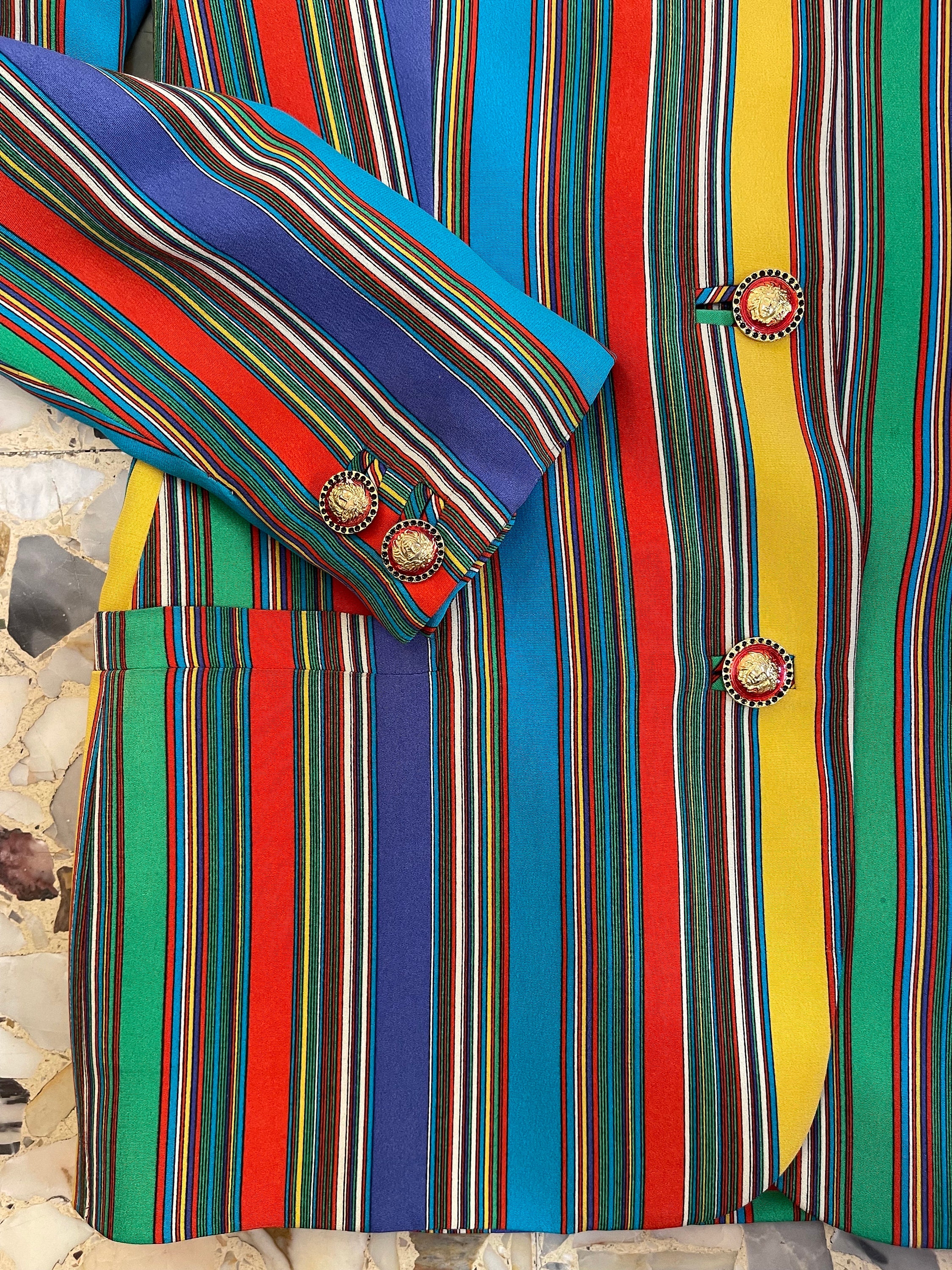 1993 Gianni Versace Couture Silk Striped Multi Color Jacket Blazer