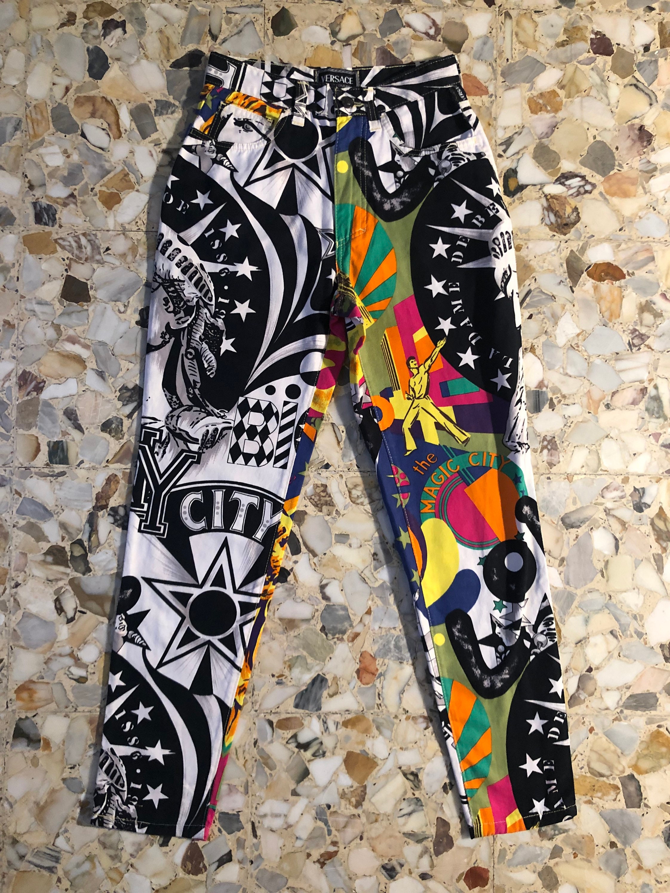 90s Versace Jeans Couture New York City Pop Art Super Model Jeans