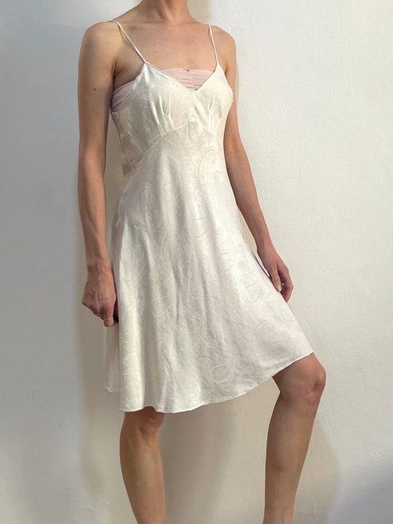 30s White Silk Bias Cut Minimalist Slip Dress Ent… - image 5