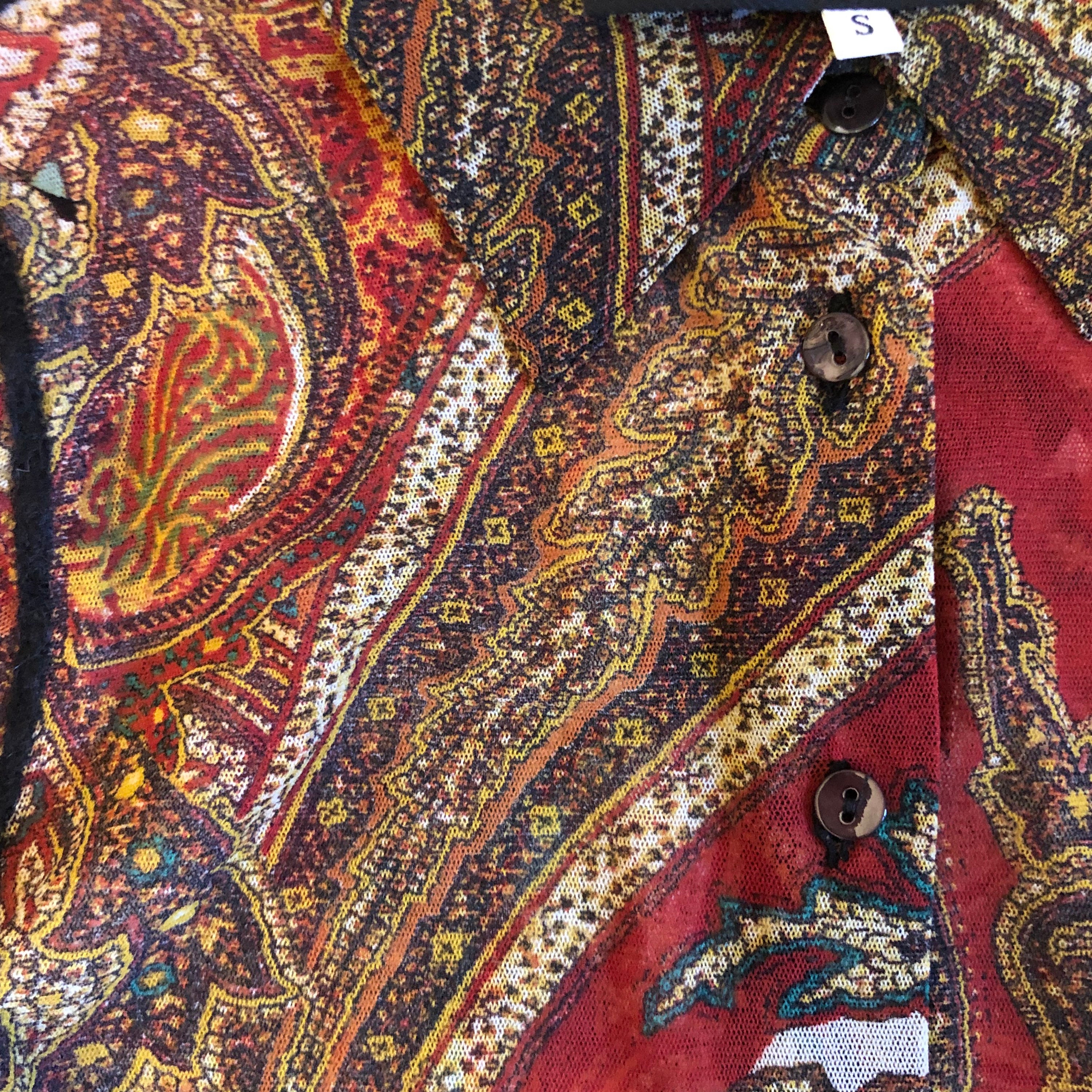 s Jean Paul Gaultier Paisley Mesh Net Avant Garde Button