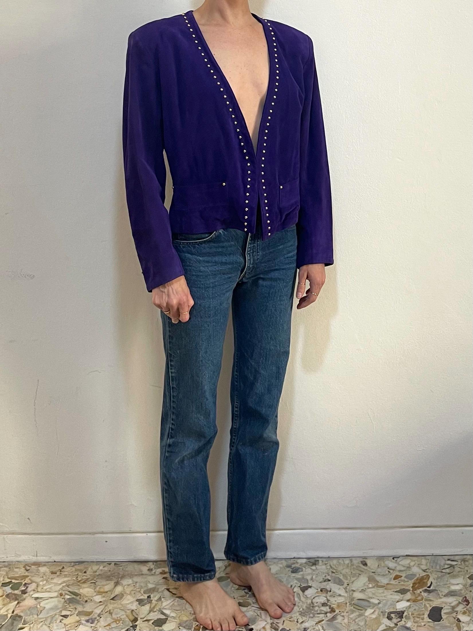 80s Yves Saint Laurent Rive Gauche Purple Suede Leather Gold