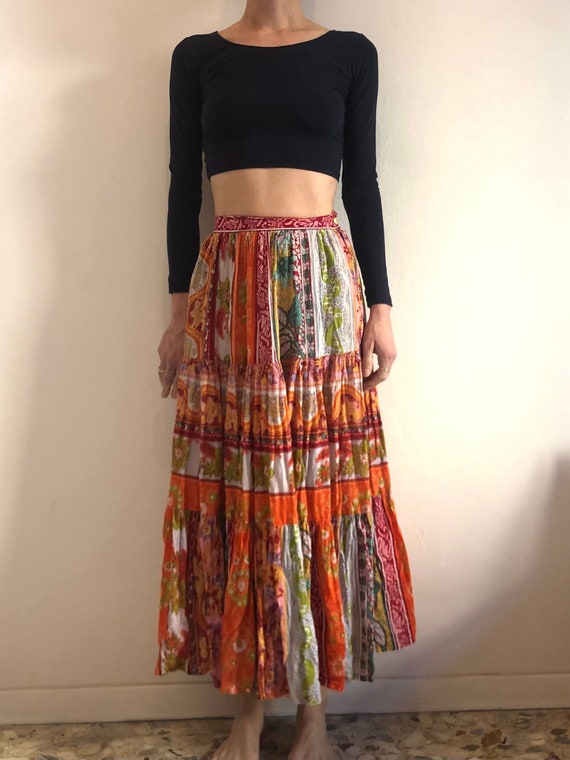 90s Moschino Jeans Indian Cotton Gauze Multi Tiered Ruffled Hippy Boho Summer Festival Peasant Skirt Etsy