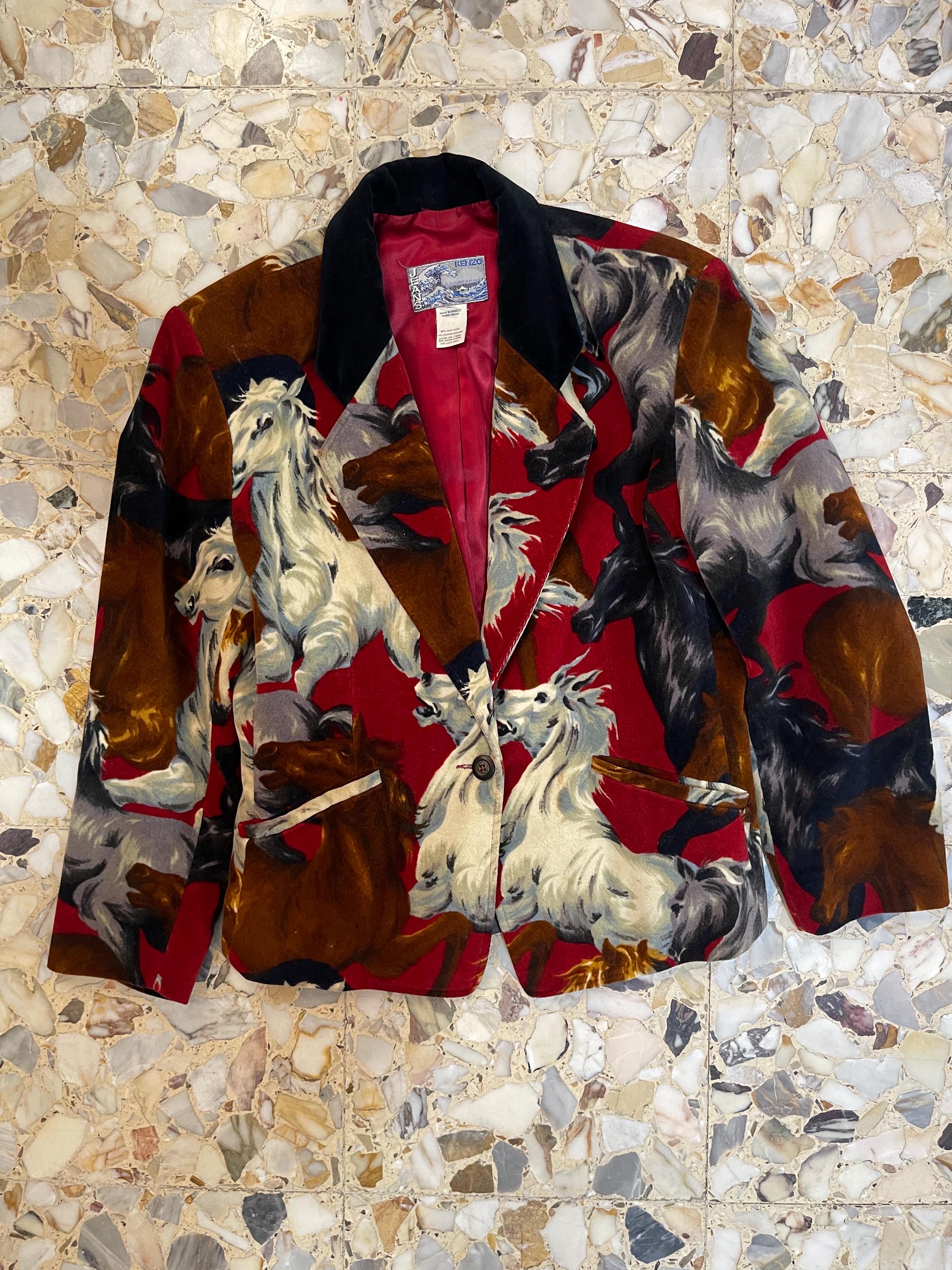 80s Kenzo Jungle Velvet Wild Horses One Button Blazer Jacket - Etsy