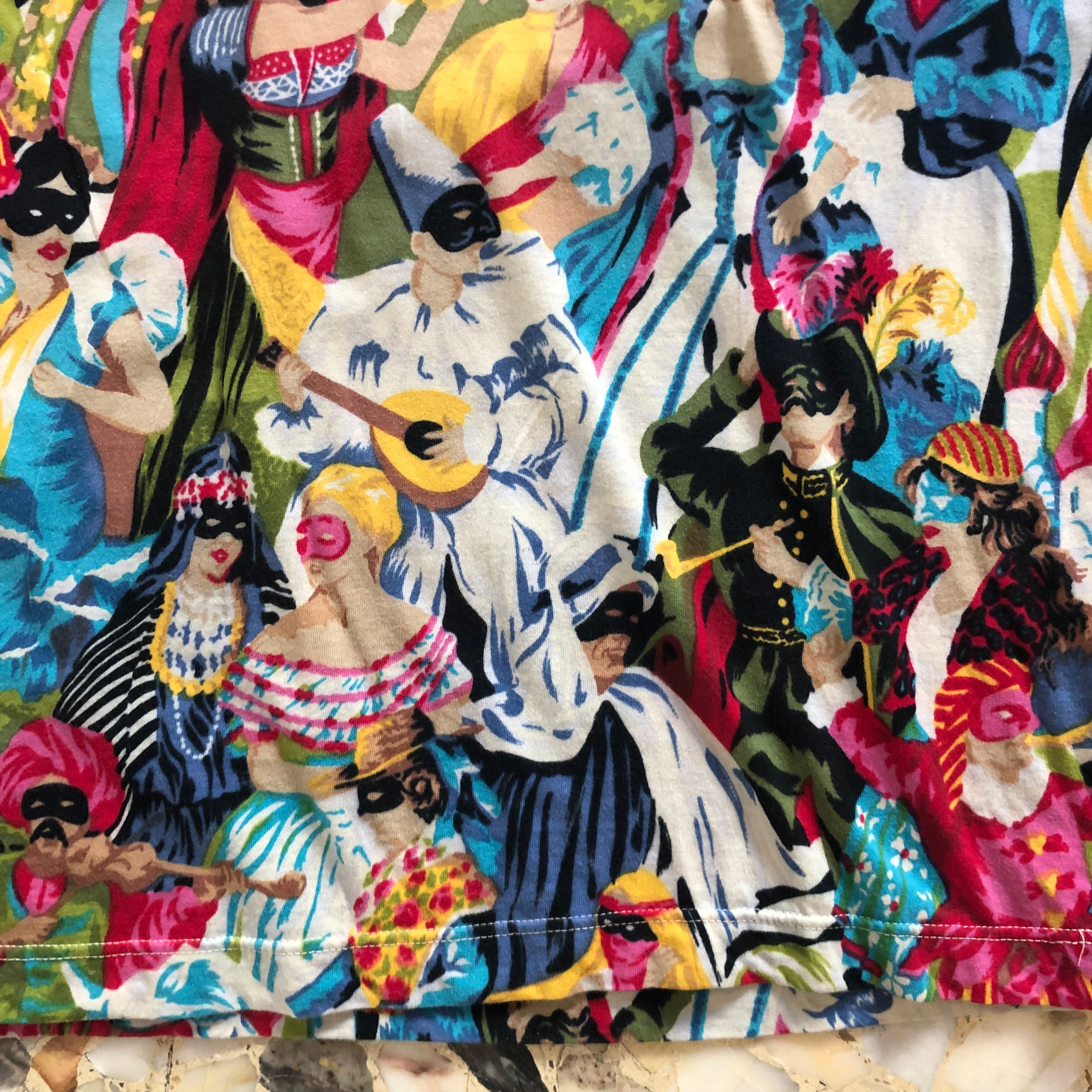 80s Kenzo Jungle Carnival Masquerade Print Cotton Jersey