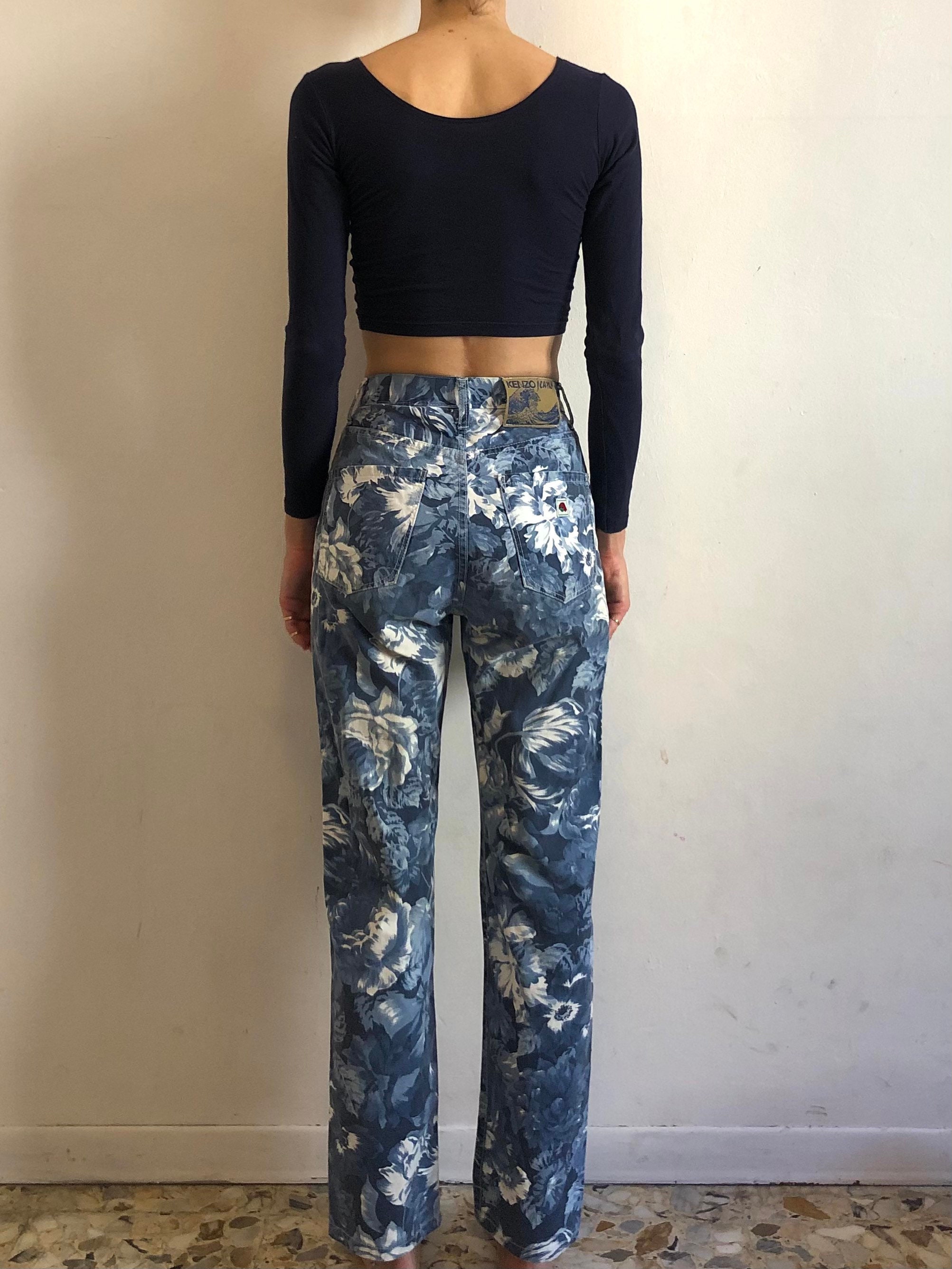 80s Kenzo Jeans Blue Flowers Boho Hippy Festival Denim Jeans - Etsy