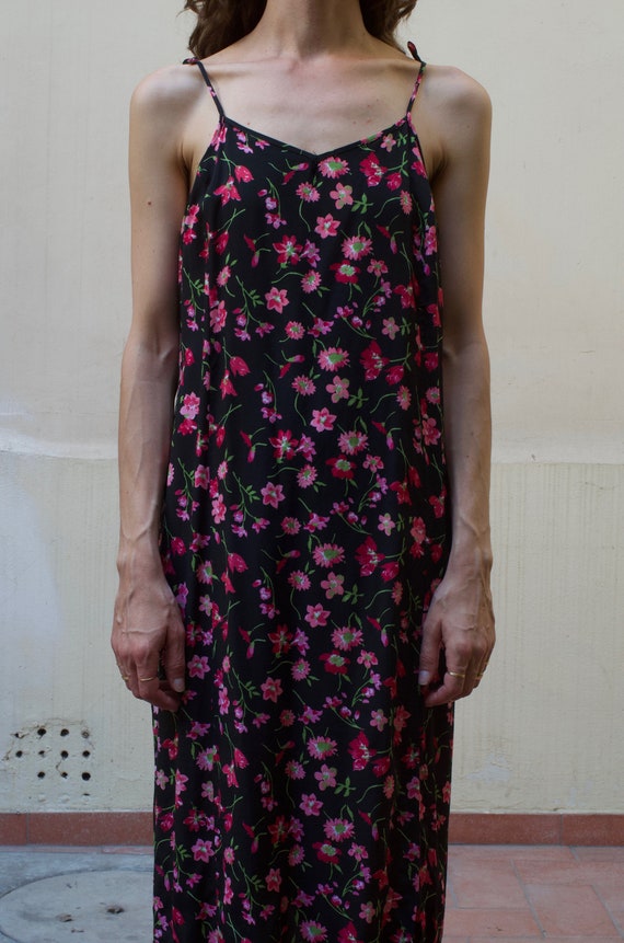 90s black floral rayon slip dress Clueless pretty… - image 4