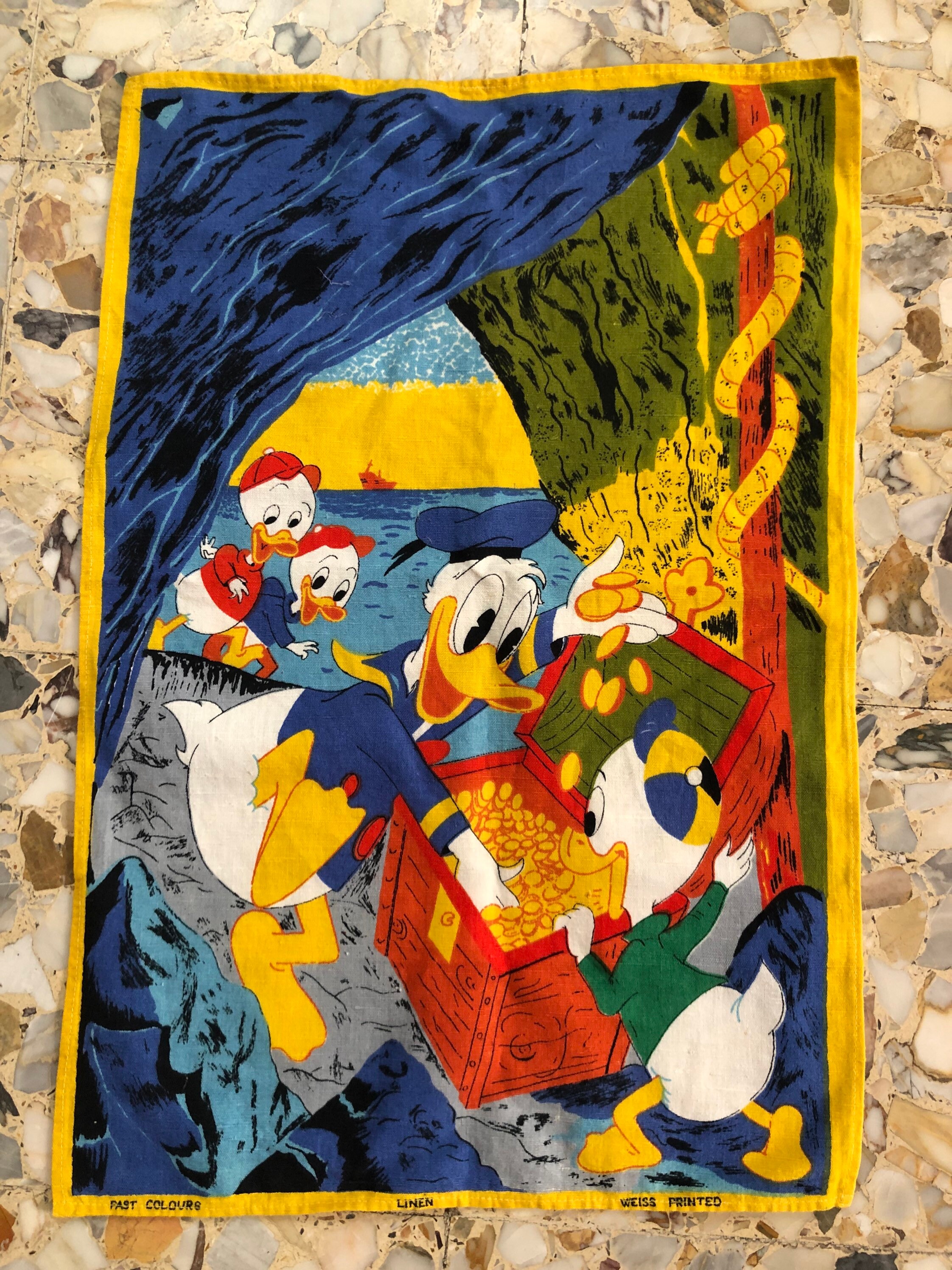 70s Walt Disney Donald Duck Linen Screen Printed Dish Towel - Etsy