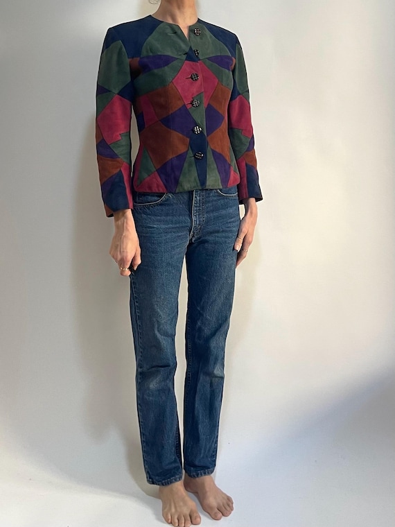80s Yves Saint Laurent Rive Gauche Suede Leather Patchwork Jesters 