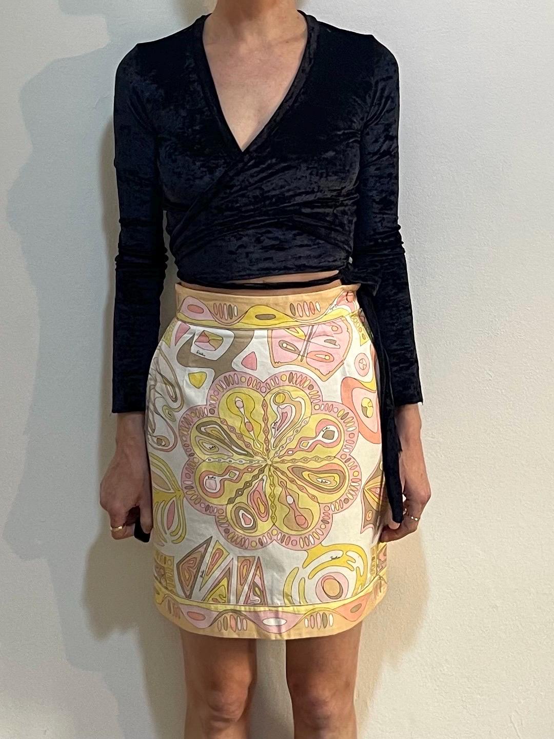 60s Emilio Pucci Psychedelic Cotton Mini Skirt Go-go Girl
