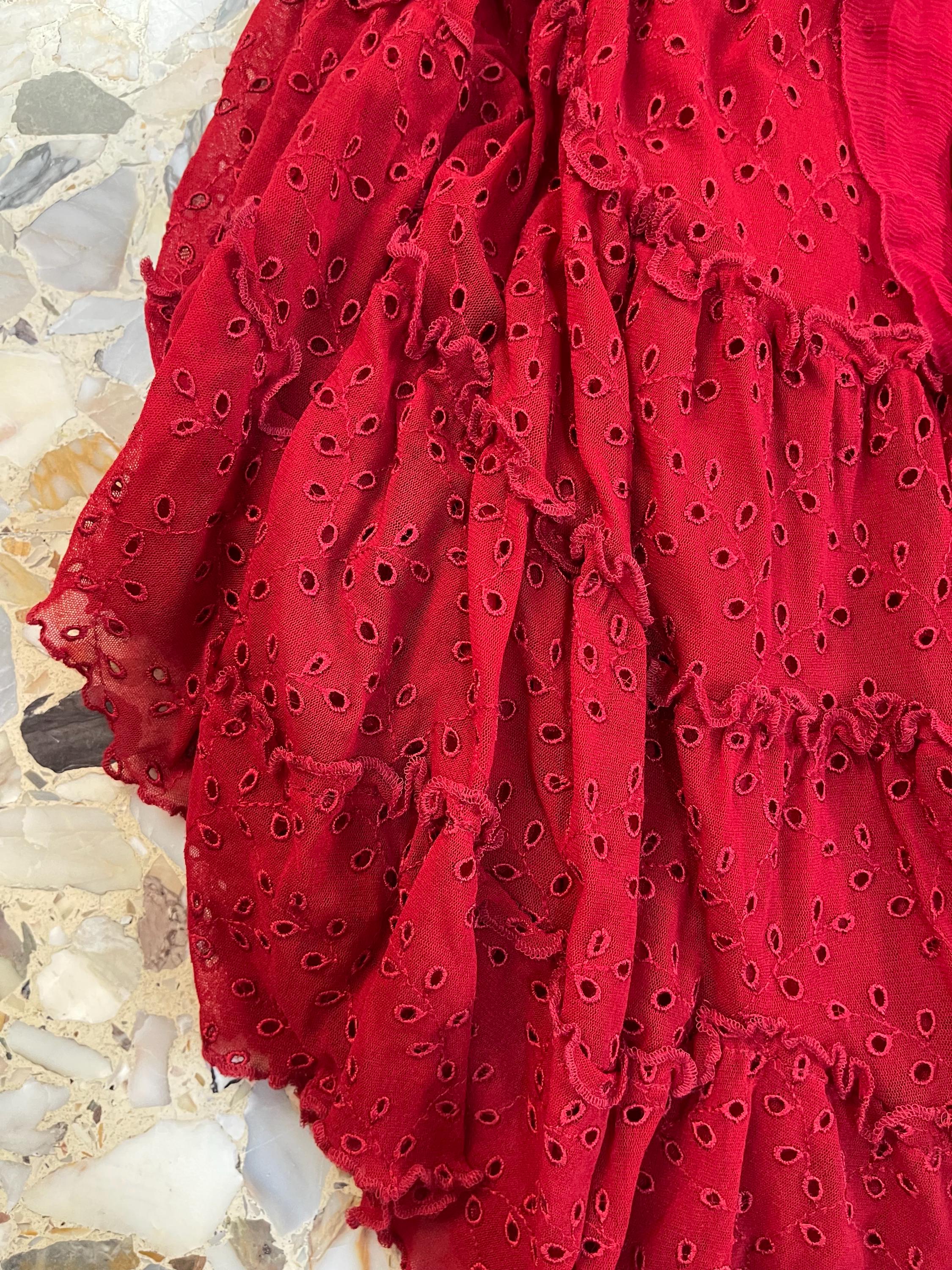 90s Jean Paul Gaultier Deep Red Embroidered Eyelet Mesh