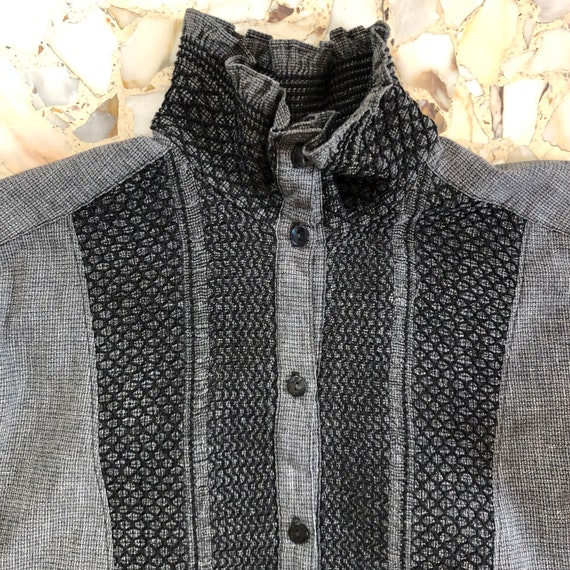 70s Kenzo High Necked Grey Melange Cotton Blouse … - image 8