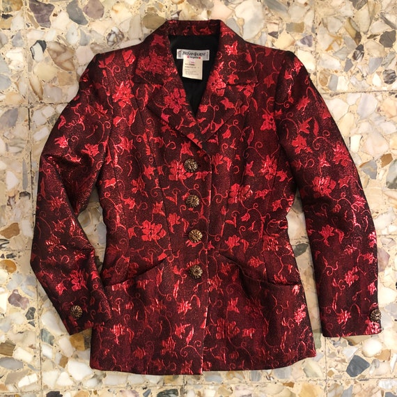 80s YSL Rive Gauche Blazer Red Lurex Floral Art Deco … - Gem