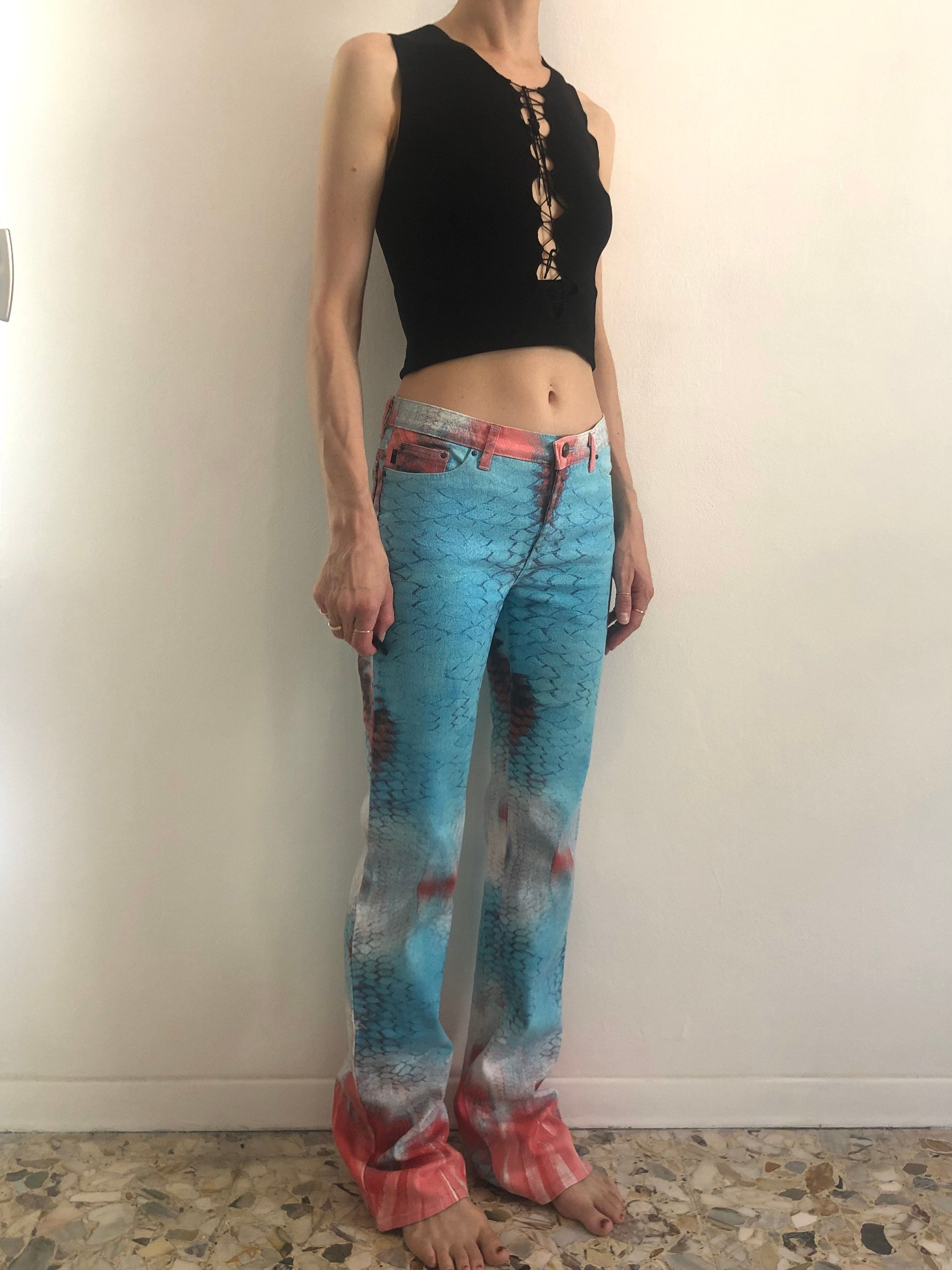 JUST cavalli イタリア製 クロップド丈 パンツ　y2k N1384 JUST CAVALLI Y2K Reptile Animal Reptile Print Matching Skirt