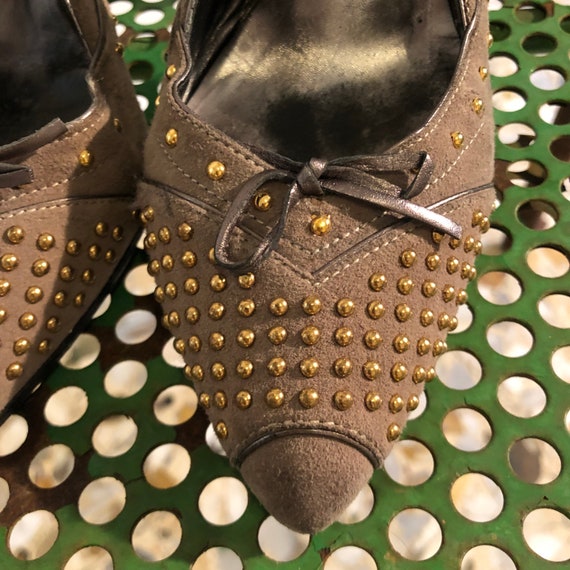 Y2K Miu Miu Grey Suede Slingbacks With Tiny Gold … - image 8