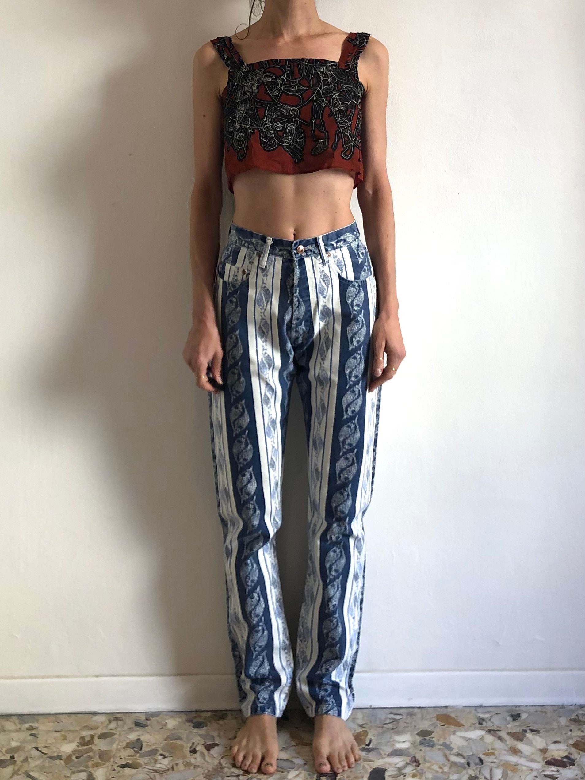 90s KENZOjeans flower stripe denim pants