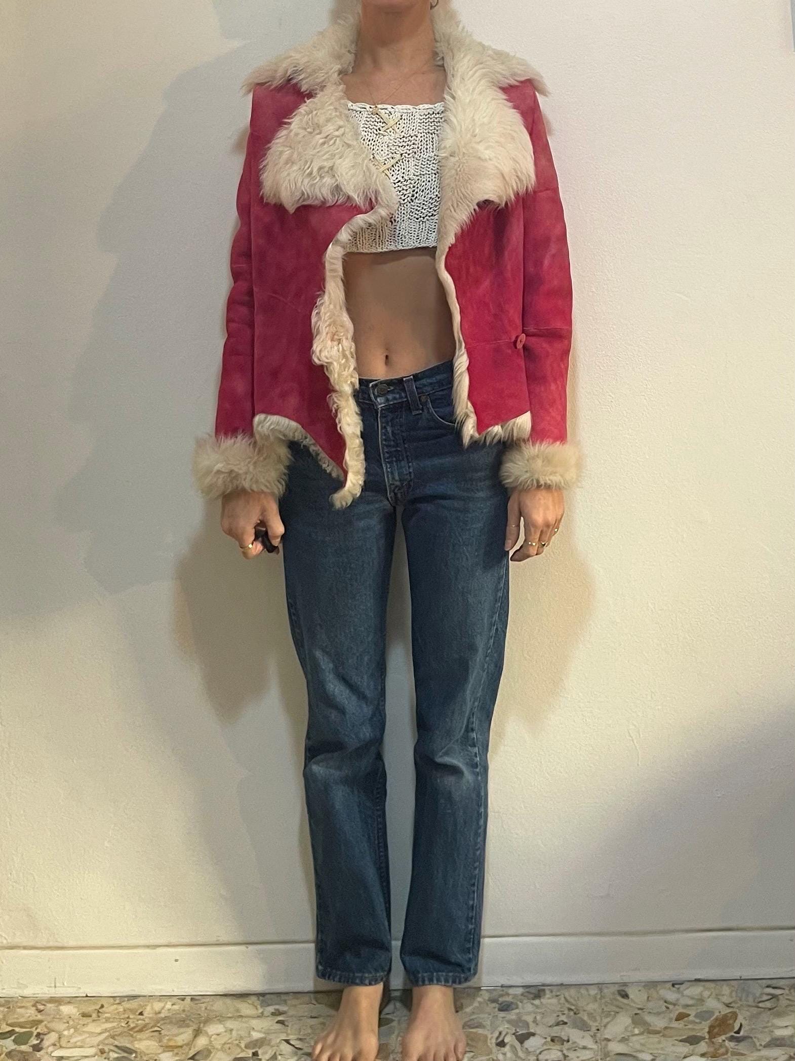 Y2K Plein Sud Pink Leather Club Kid Shearling Winter Jacket - Etsy