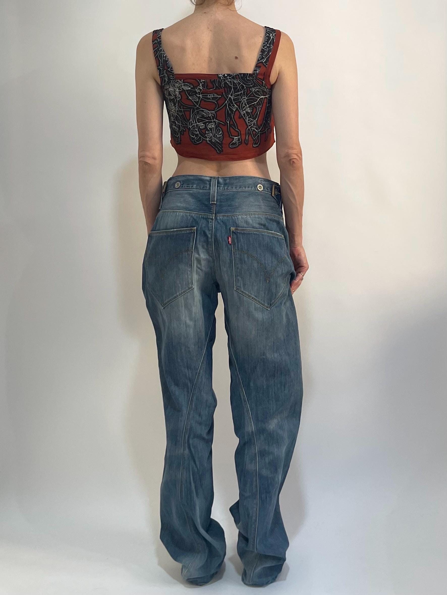 Y2K Levis Engineered Jeans, Twisted Seam Barrel Leg, Button Sides