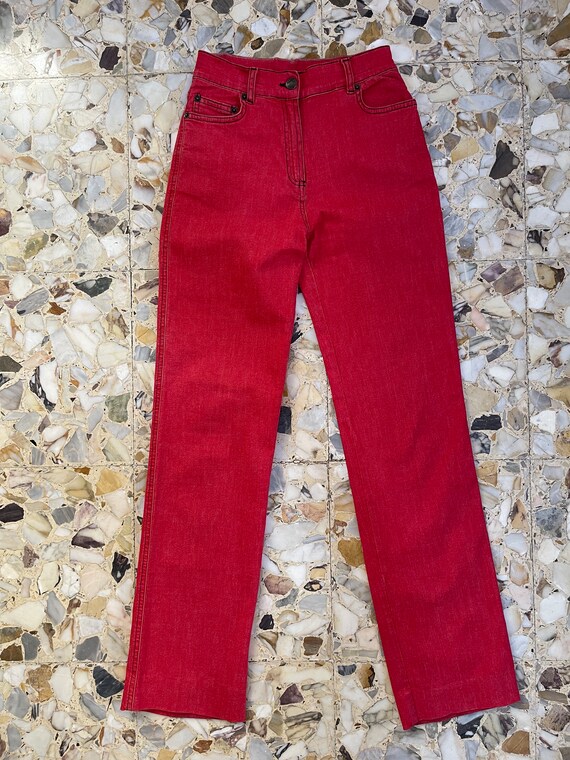 Y2K Plein Sud Red High Waisted Stretch Jeans Stra… - image 6