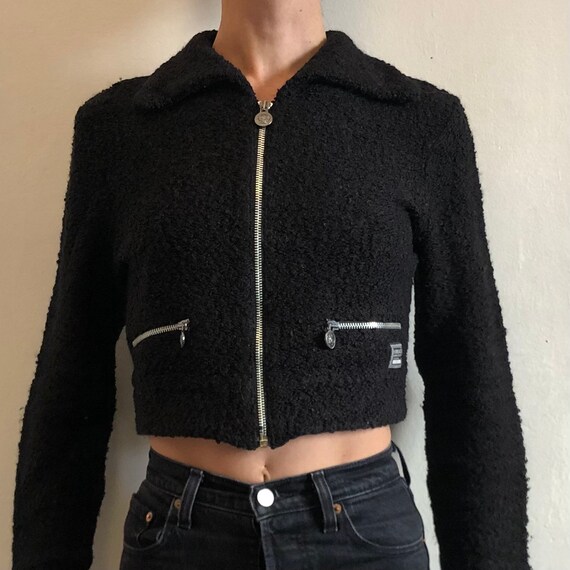 1990s Versace Versus Black  Boucle Cropped Poly K… - image 4