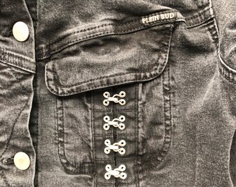 Y2K Plein Sud Denim Jacket Corset Hook & Eye Cropped Raver Style