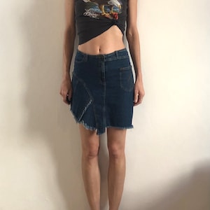 Y2K Plein Sud Denim Asymmetrical Hem Flirty Mini Skirt Club Kid