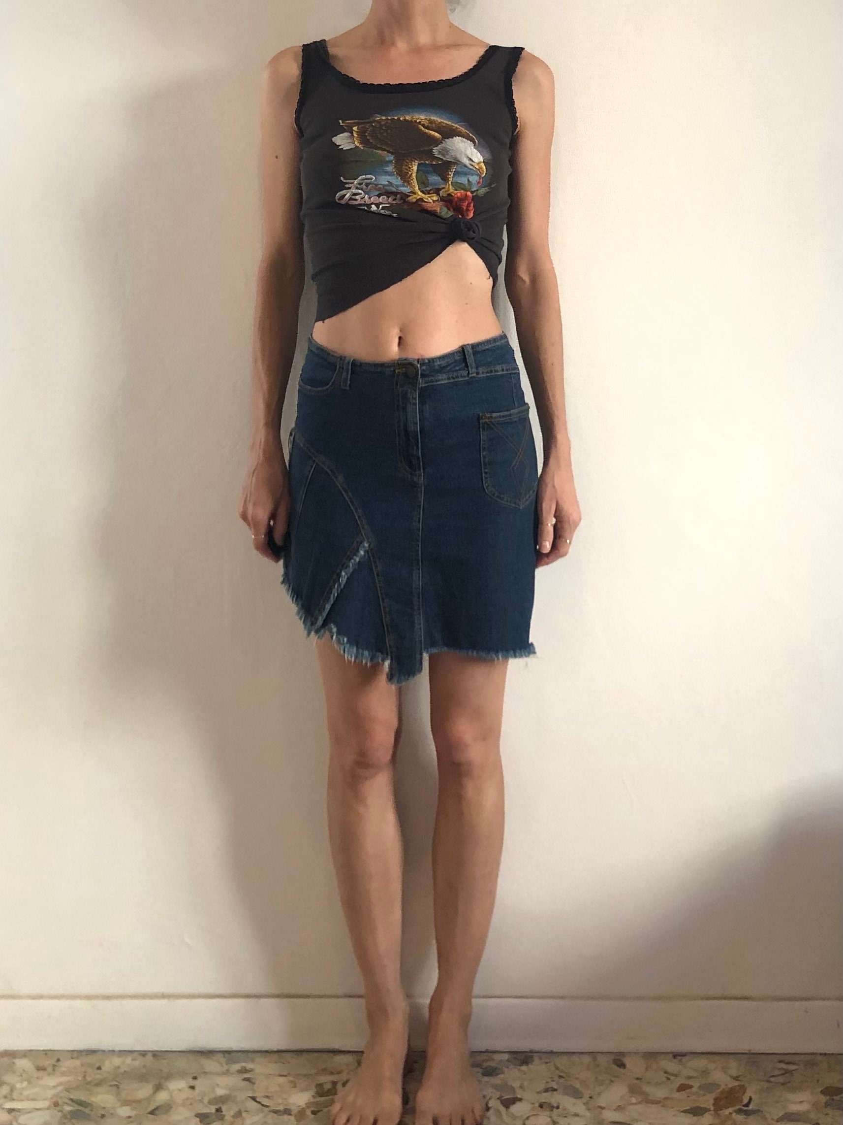 Y2K Plein Sud Denim Asymmetrical Hem Flirty Mini Skirt Club Kid