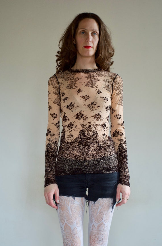 90's Jean Paul Gaultier mesh club kid tattoo top /