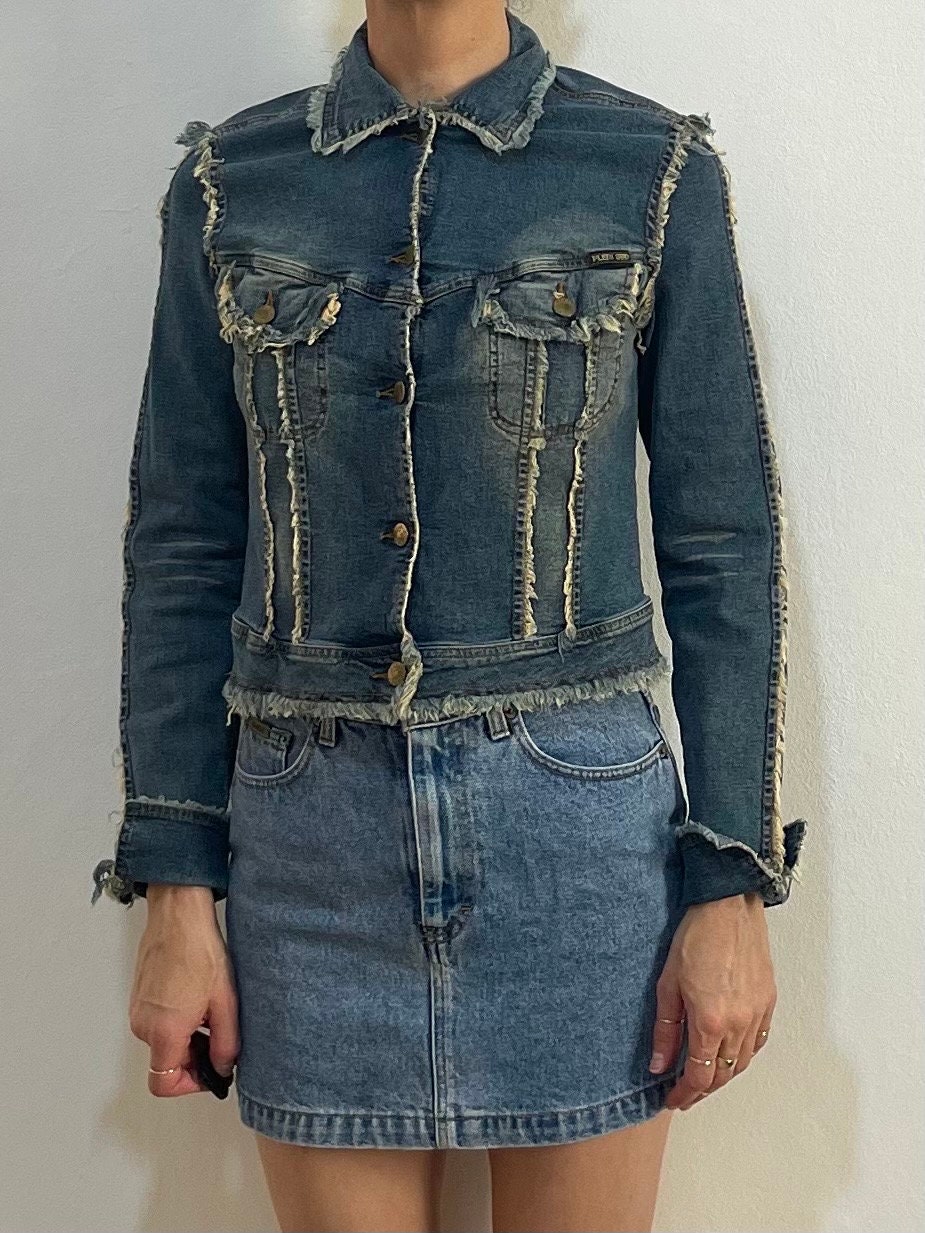 Y2K Plein Sud Stretch Denim Raw Fringe Vintage Cropped Jean