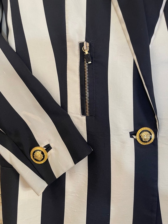 1992 Gianni Versace Couture Silk Striped Black and White 1992 Gianni Versace Couture Silk Striped Black and White