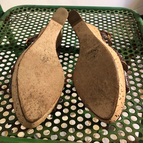 Y2K Miu Miu Cork Wedge Heel Pink Python Boho Sand… - image 10