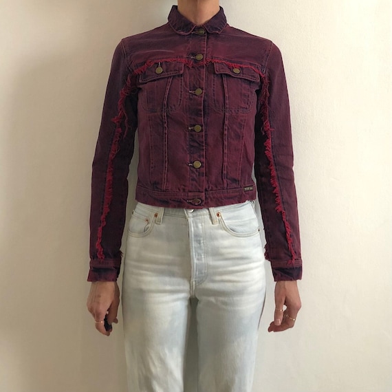 PLEIN SUD JEANS デニムフリンジ ジャケット Y2K ヴィンテージ Y2K Plein Sud Stretch Denim Raw Fringe Vintage Cropped Jean