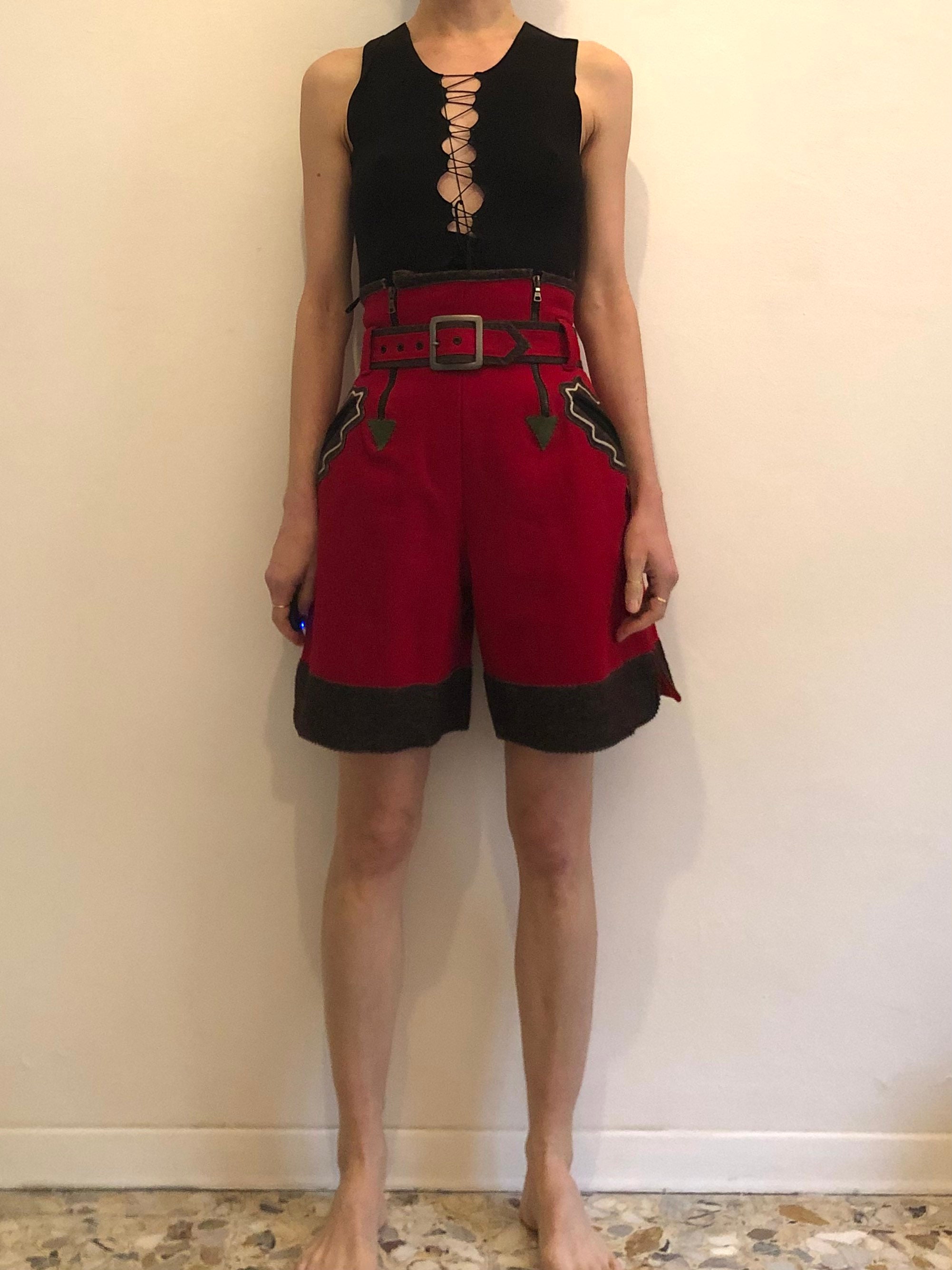 パンツ archive HERMES Gaultier period shorts 90s Jean Paul Gaultier Austrian Trachten Heavy Wool Lederhosen