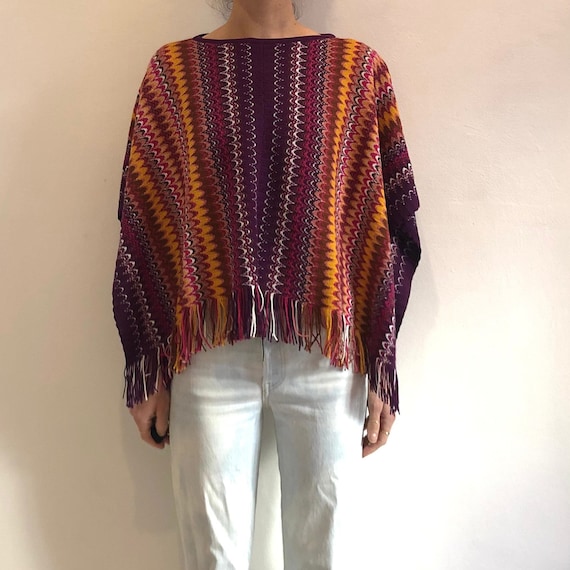 MISSONI ミッソーニ イタリア製 ウールポンチョ ケープ ジグザグ柄