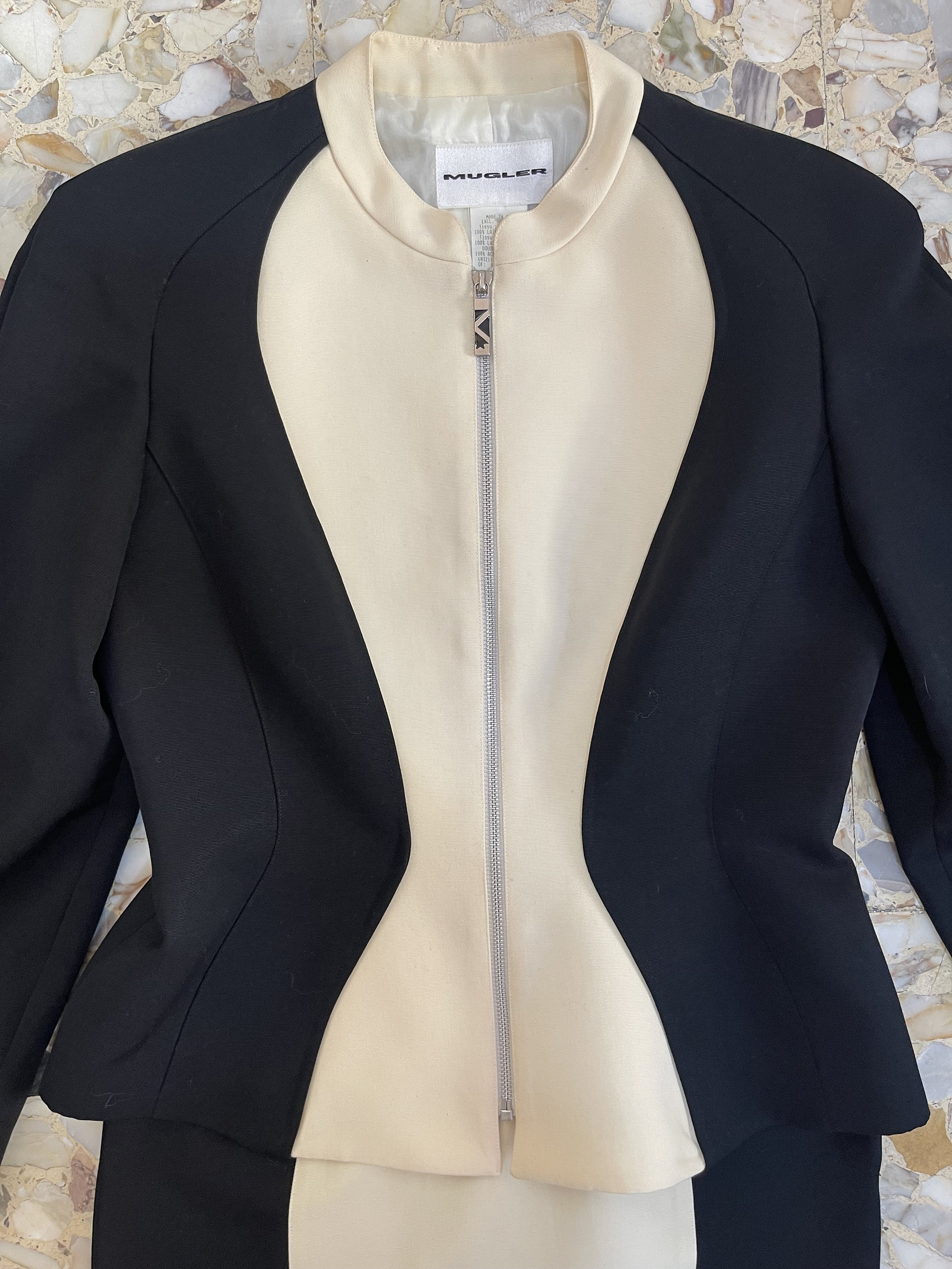 80s Thierry Mugler Wool Suit Set Avant Garde Wasp Waist Jacket