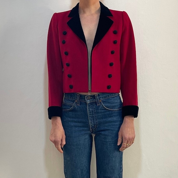 80s Saint Laurent Rive Gauche Cropped Strong Shouldered Jacket