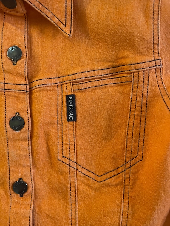 Y2K Plein Sud Stretch Orange Denim Fitted Jean Jacket Club Kid