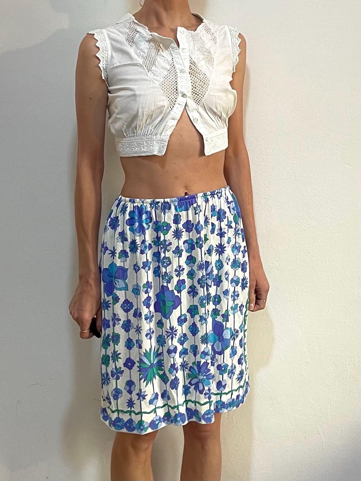60s Emilio Pucci for Form Fit Rogers Nylon Mini Skirt Blue Floral