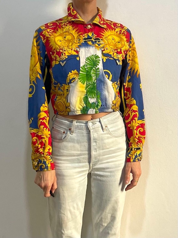90s Gianni Versace Sun King Baroque Cropped Super Model Jeans