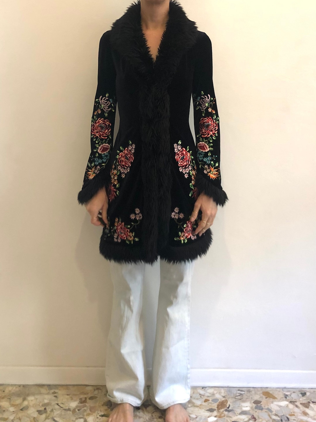 90s Betsey Johnson Black Velvet Embroidered Boho Hippy 90s Betsey Johnson Black Velvet Embroidered Boho Hippy