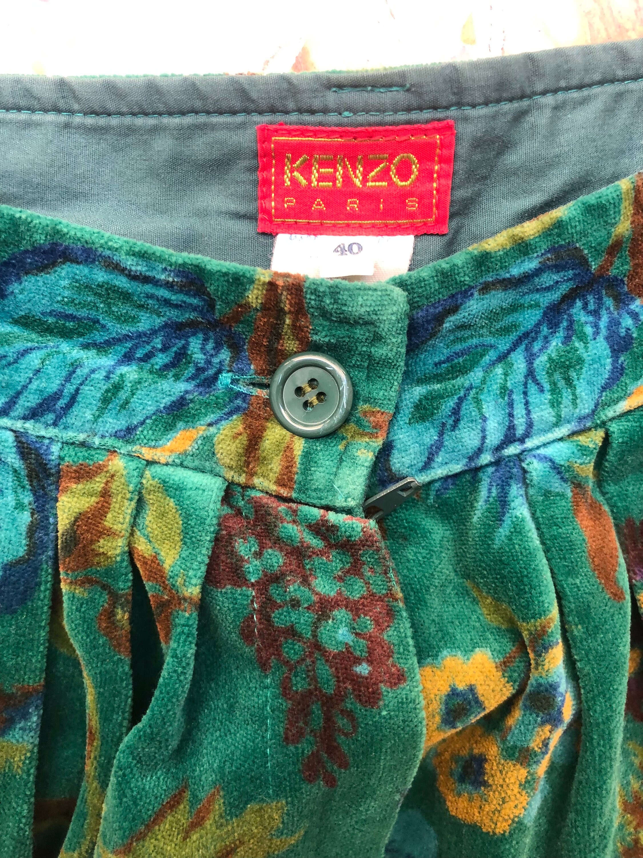 80s Kenzo Velvet Full Pleated Turquoise Floral Harem Pants 80s Kenzo Velvet Full Pleated Turquoise Floral Harem Pants