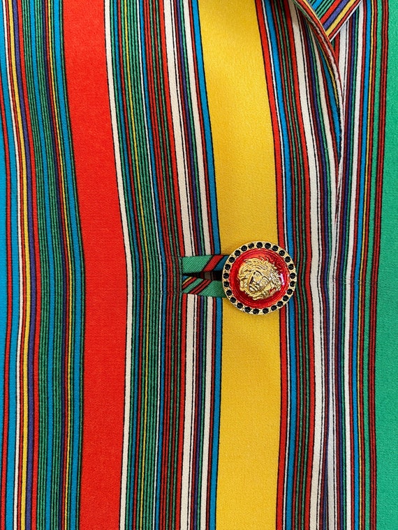 1993 Gianni Versace Couture Silk Striped Multi Color Jacket Blazer