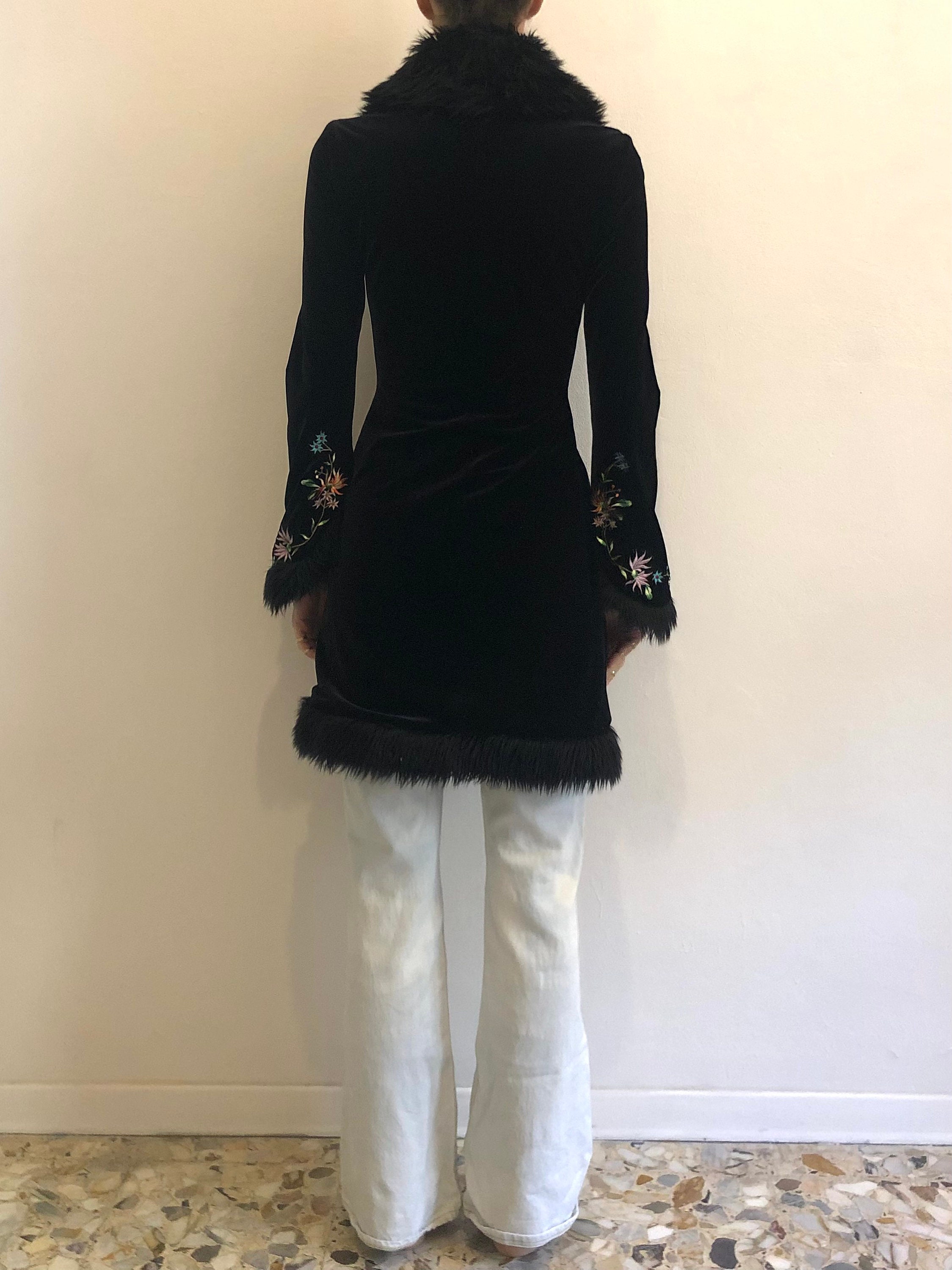 90s Betsey Johnson Black Velvet Embroidered Boho Hippy 90s Betsey Johnson Black Velvet Embroidered Boho Hippy