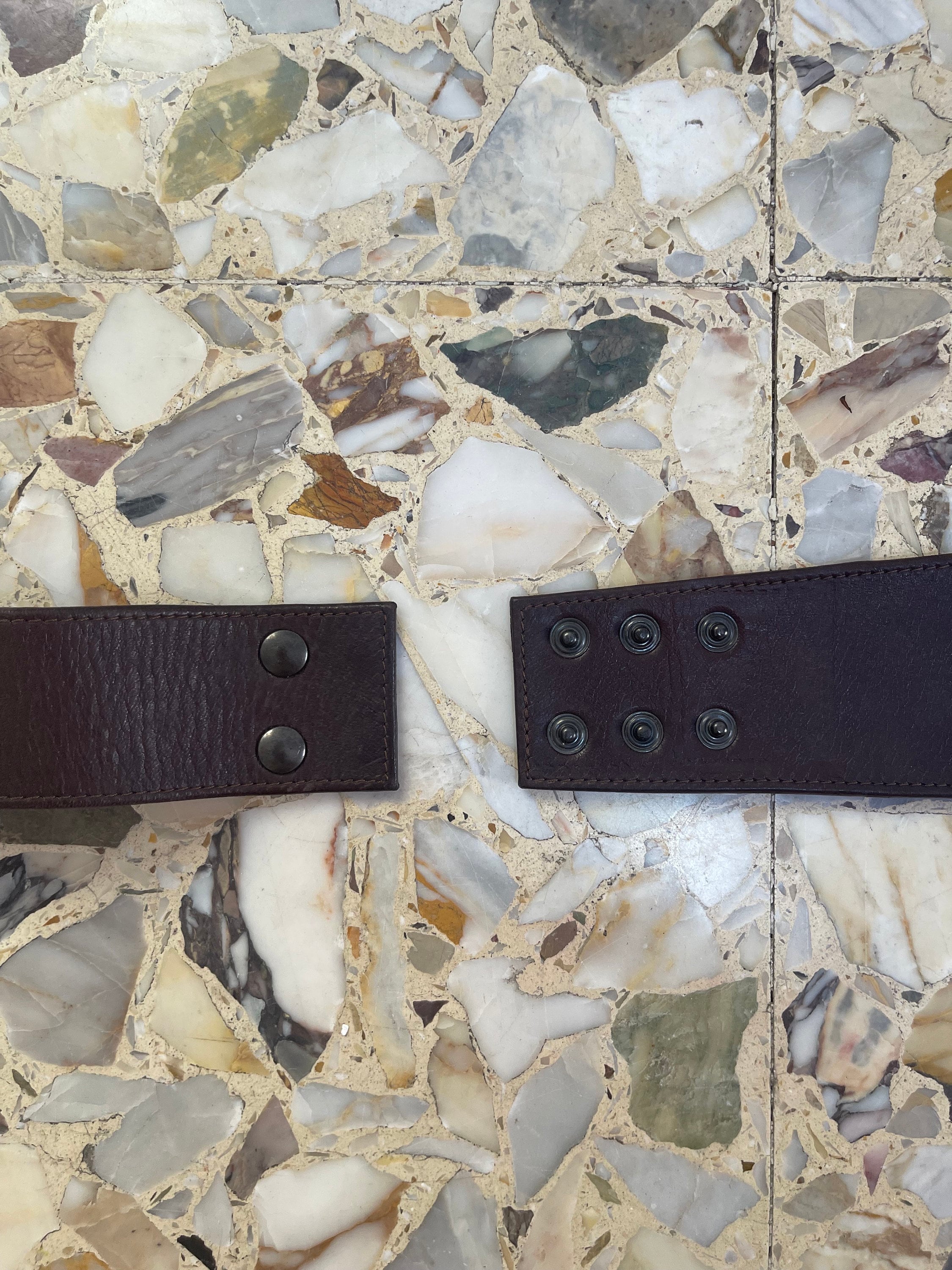 90s Claude Montana Brown Leather Abstract Minimalist Belt  display picture 1