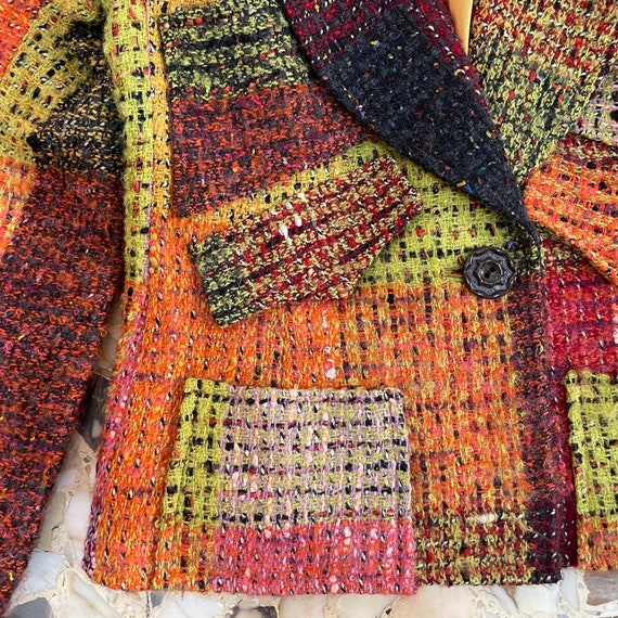 80s Christian Lacroix Tweed Twill Patchwork Jacket With Fringe